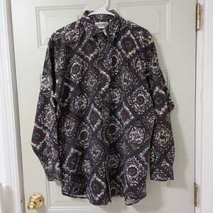 Vintage Cellini Collection M Button Up Bold Print Breast Pocket Cotton Mens
